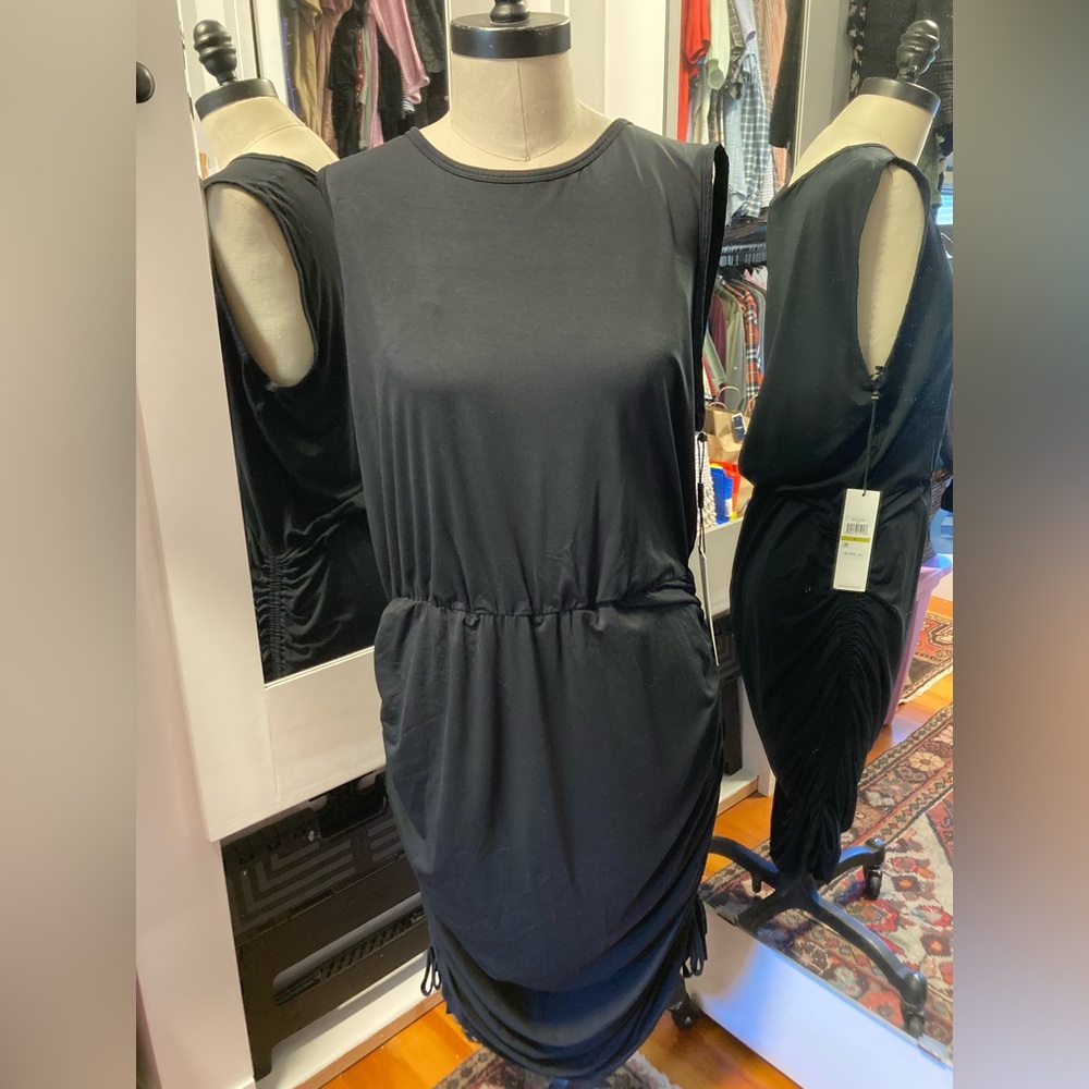 NWT Calvin Klein Black Ruched Sleeveless Dress, Size 14